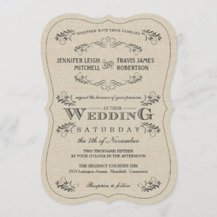 Invitations vintages fleuries de mariage de toile