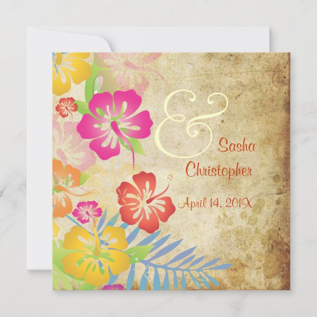 Invitations Vintages/Leis/Luau/hibiscusWedding (Devant)