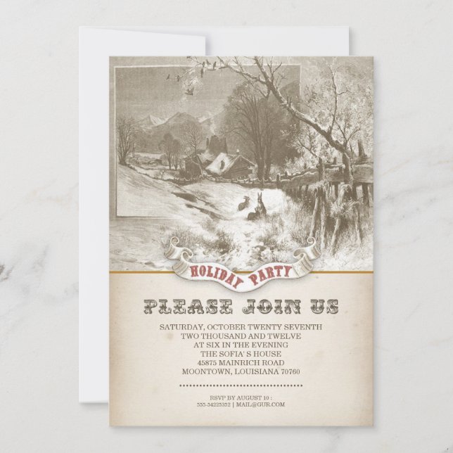 Invitations vintages pour les fêtes d'hiver (Devant)
