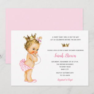 Invitations vintages Princesse Blonde rose Bébé