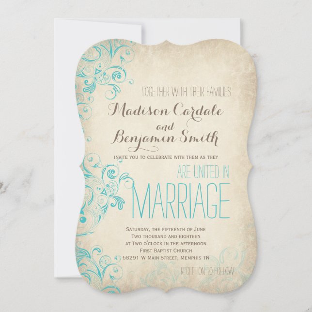 Invitations vintages rustiques de mariage de (Devant)