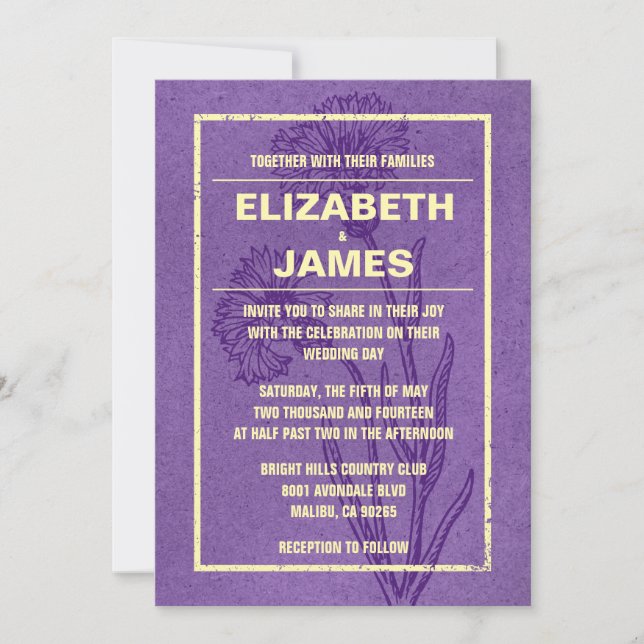 Invitations Vintages Rustiques De Mariage Violet E (Devant)