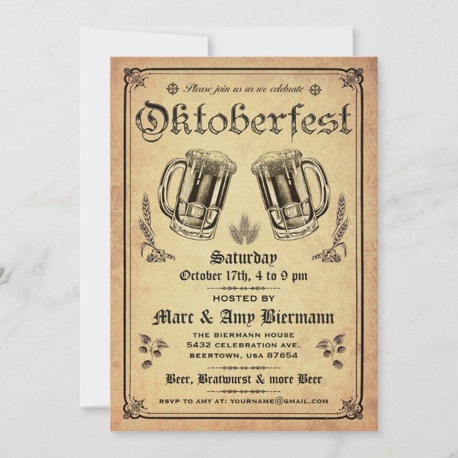 Invitations vintages suprêmes v.2 d'Oktoberfest (Devant)