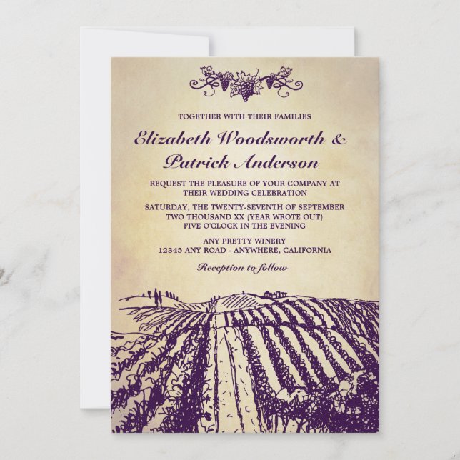 Invitations vintages toscanes de mariage de (Devant)