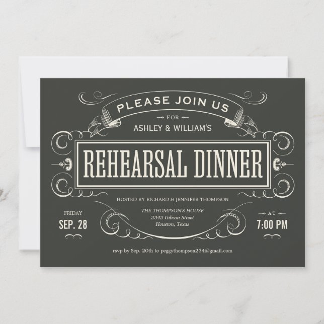 Invitations vintages uniques de dîner de (Devant)