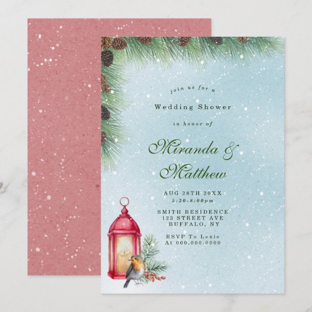 Invitations Wedding showers de lanterne d'hiver et (Devant / Derrière)