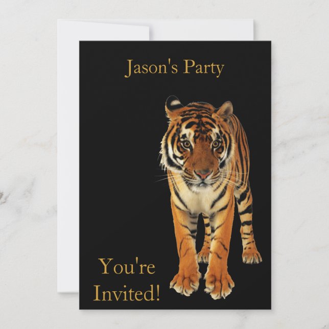 Invite Birthday Party Tiger On Black (Front)