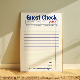 Invité Check art, Retro Diner Guest Check Poster