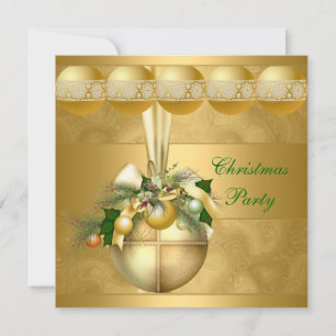 Invite Christmas Party Gold Balls Gold Swirls