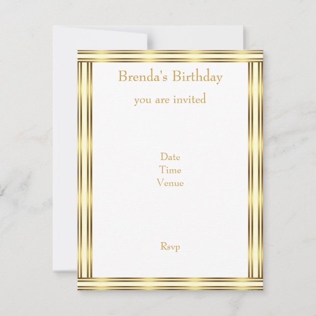 Invite Elegant Gold & White Stripe Horizontal (Front)