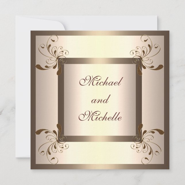 Invite Engagement Glamour Cream Gold Floral (Front)