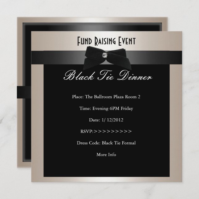 Invite Fundraiser Formal Black Tie Champagne (Front/Back)