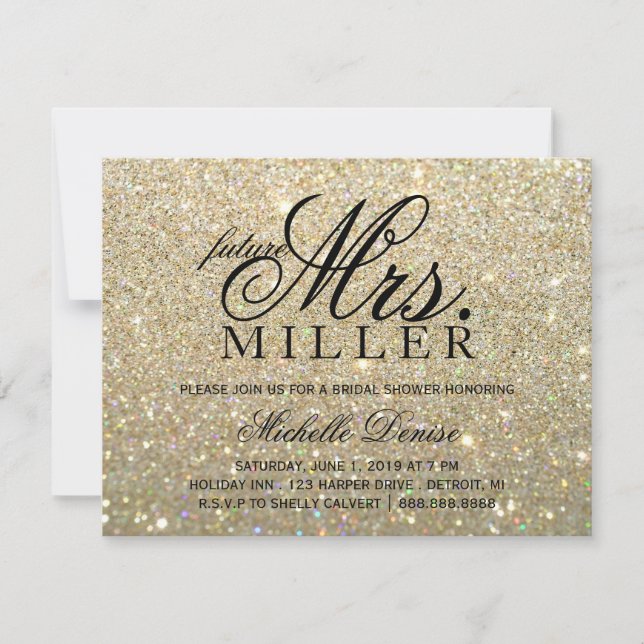 Invite - Gold Glitter future Mrs Bridal Shower2 (Front)