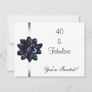 Invite Party Black Sequin Flower Fabulous 40th