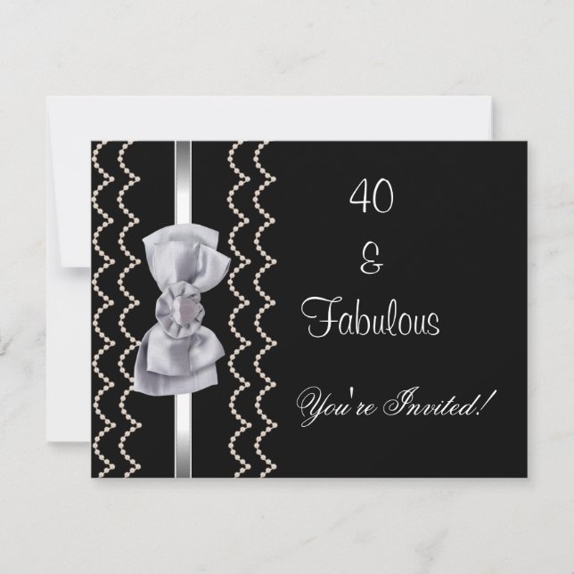 Invite Party Silver Bow Fabulous 40th Black (Front)