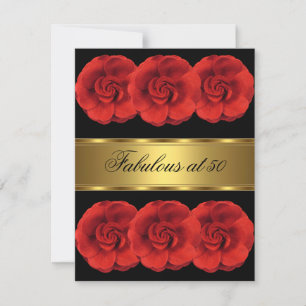 Invite Red Flowers Black Gold Fabulous 50th