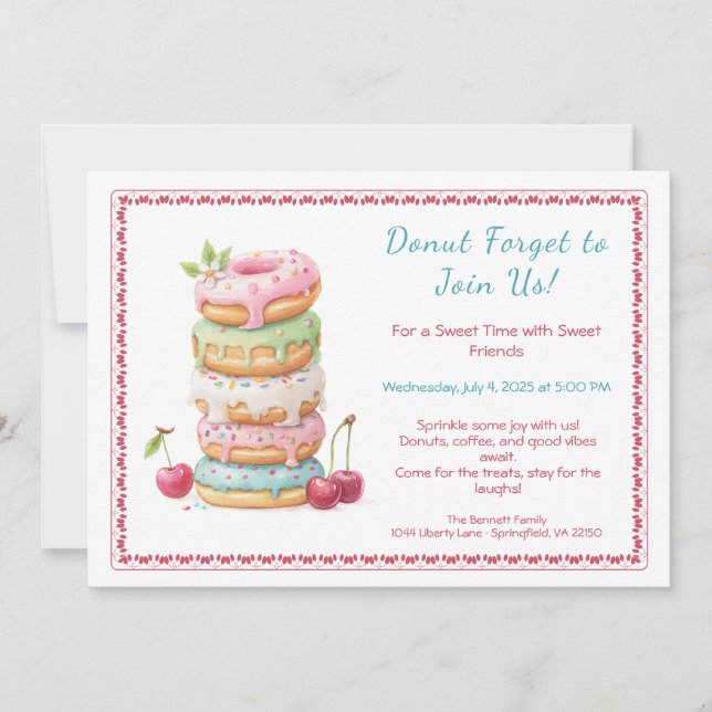 Invite to a Sweet Doughnut Party Colourful Celebra (Front)