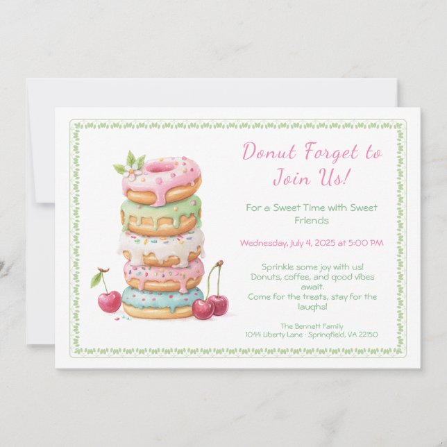 Invite to a Sweet Doughnut Party Colourful Celebra (Front)