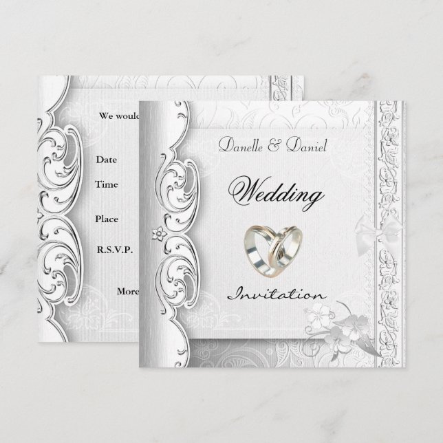 Invite Wedding Elegant White Lace Rings (Front/Back)