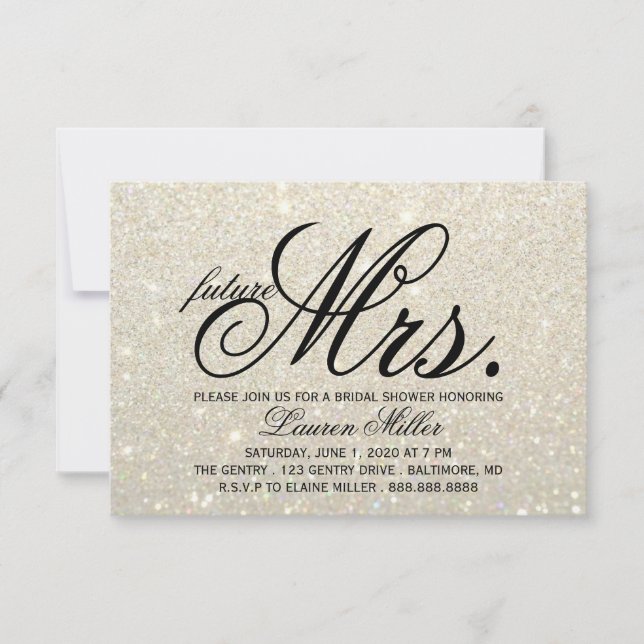 Invite - White Gold Glit Fab future Mrs. Bridal (Front)