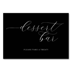 Inviting Black Cursive Dessert Bar Sign Table Number