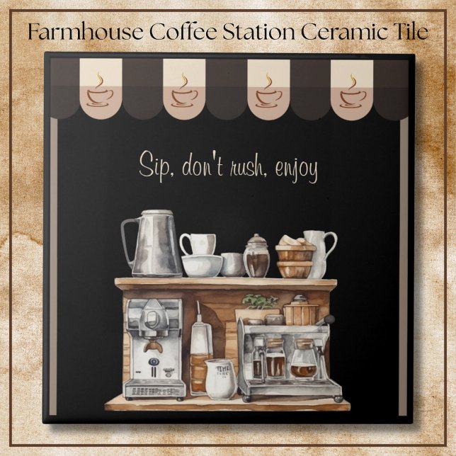 Inviting Black Farmhouse Coffee Station Decorative Tile (Inviting Black Farmhouse Coffee Station Decorative Tile)