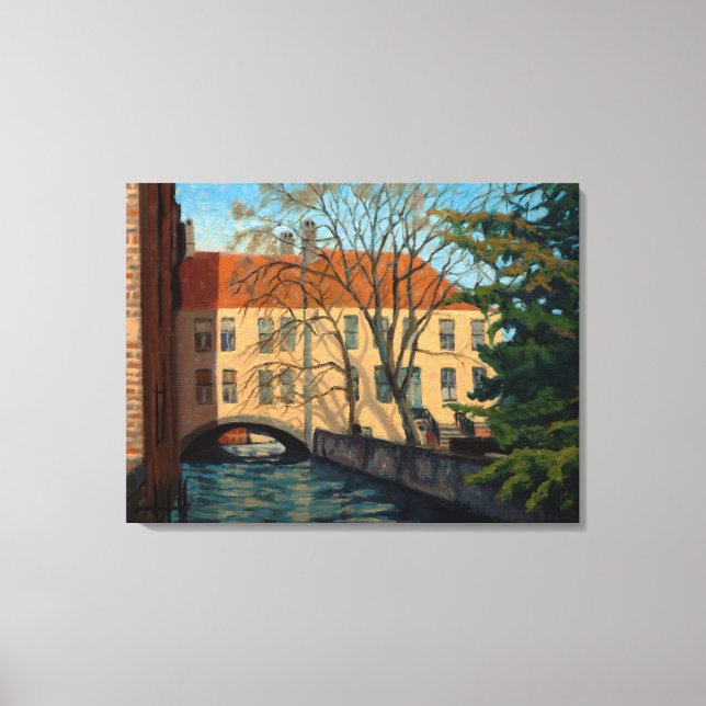 Inviting Bruges Canel Impressionistic Art Canvas Print (Front)