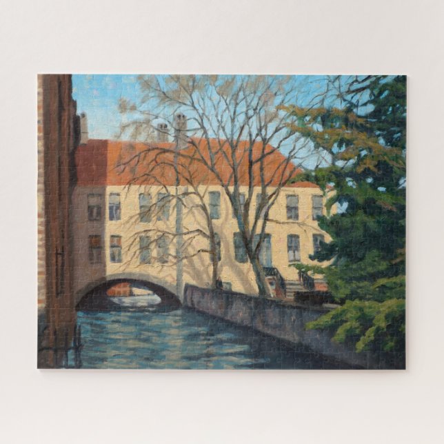 Inviting Bruges Canel Impressionistic Oil Painting Jigsaw Puzzle (Horizontal)