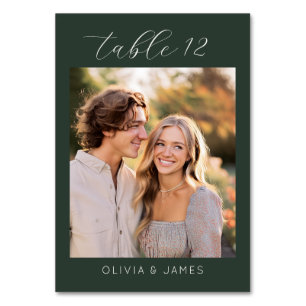Inviting Dark Green Minimalist Photo Table Number
