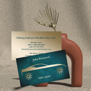 Inviting Gold & Aquamarine Auto Business Card
