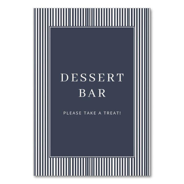 Inviting Navy Blue Minimalist Dessert Bar Sign Table Number (Front)