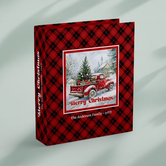 Inviting red truck winter scene rustic buffalo  binder (Inviting red truck winter scene rustic buffalo plaid album

)