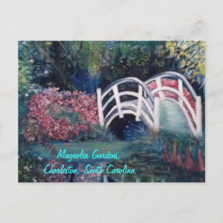 Inviting White Bridge into Luscious Gardens Postcard