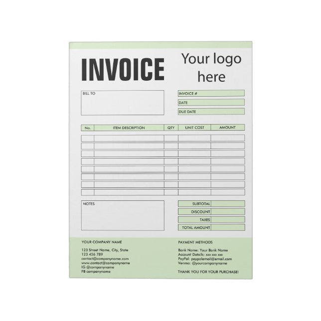 Invoice Form Business Quotation Add Logo Notepad (Rotated)