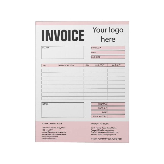 Invoice Form Business Quotation Add Logo Notepad (Rotated)