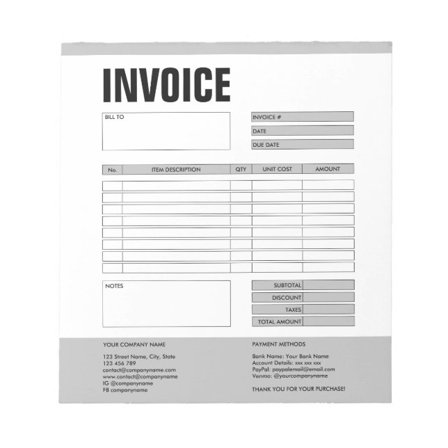 Invoice Form Business Quotation Add Logo Notepad (Front)