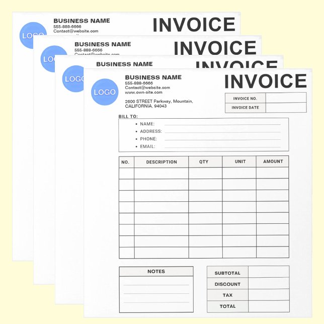 Invoice Order Form & Custom Small Business Logo Notepad (invoice sales receipt)