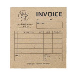 Invoice Order Form Small Business Logo Kraft Notepad