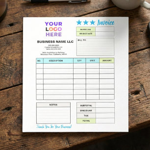 Invoice Sales Receipt Form   Custom Business Logo Notepad