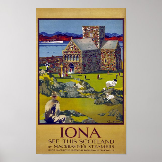 Iona Scotland Vintage Travel Poster Restored (Front)
