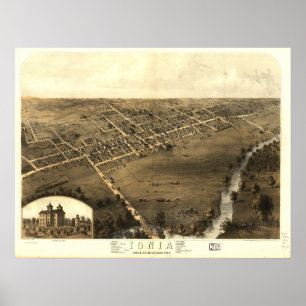 Ionia Michigan 1868 Antique Panoramic Map Poster
