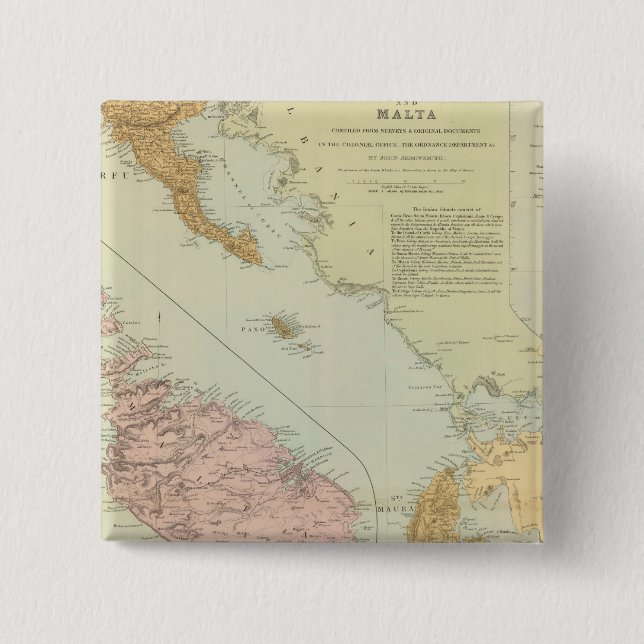 Ionian Islands, Malta 2 Inch Square Button (Front)
