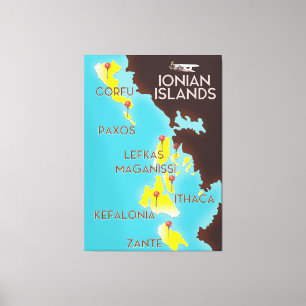 Ionian Islands map poster. Canvas Print