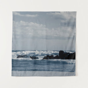 Ionian sea agitated with foamy waves that collide tapestry