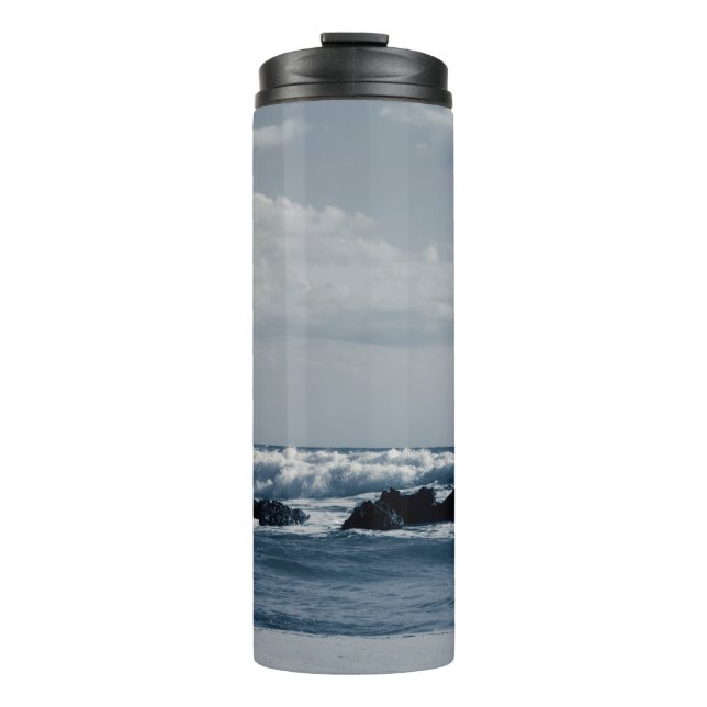 Ionian sea agitated with foamy waves that collide  thermal tumbler (Front)