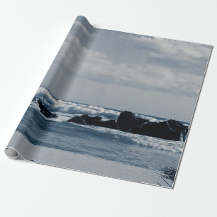 Ionian sea agitated with foamy waves that collide wrapping paper