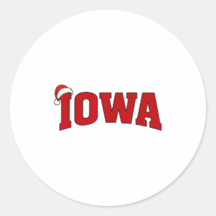 Iowa Christmas Santa Hat Retro Throwback Souvenir  Classic Round Sticker