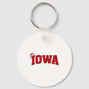 Iowa Christmas Santa Hat Retro Throwback Souvenir Keychain