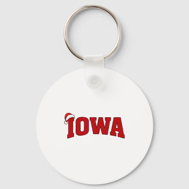 Iowa Christmas Santa Hat Retro Throwback Souvenir  Keychain (Front)