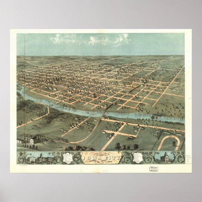 Iowa City Iowa 1868 Antique Panoramic Map Poster (Front)